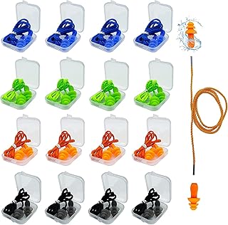 Ear Plugs for Sleeping Noise Canceling, 16 Pairs Reusable Ear Plugs Soft Silicone Earplugs Noise Reduction with Nylon Cord Hearing Protection for Shooting,Snoring,Travel, Work, Studying, Loud Noise (Green)