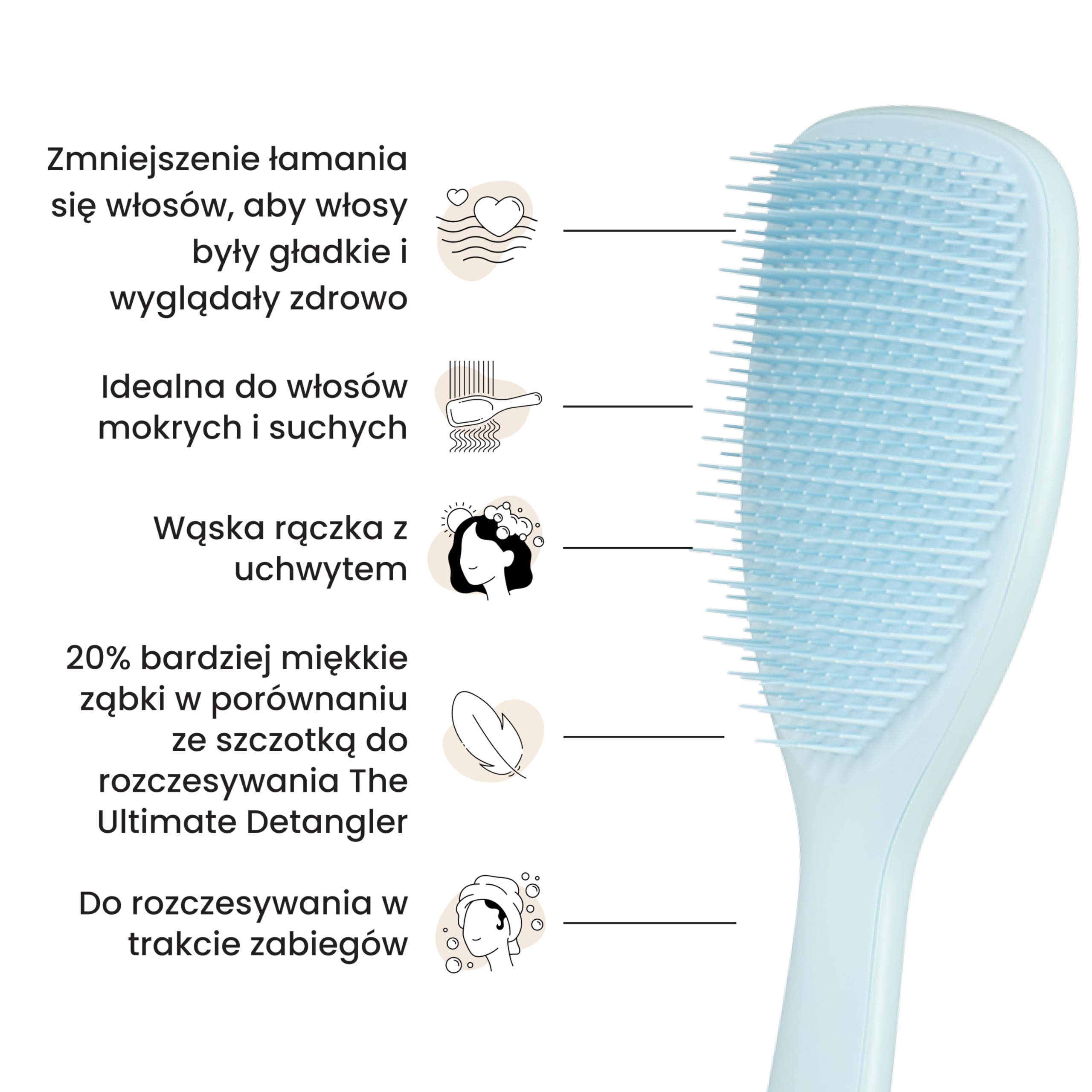 Tangle Teezer Fine & Fragile Ultimate Detangler, do cienkich i delikatnych - Miękkie, elastyczne ząbki redukują łamanie i ciągnięcie - Łagodna dla delikatnych włosów - Błękit morskiej piany