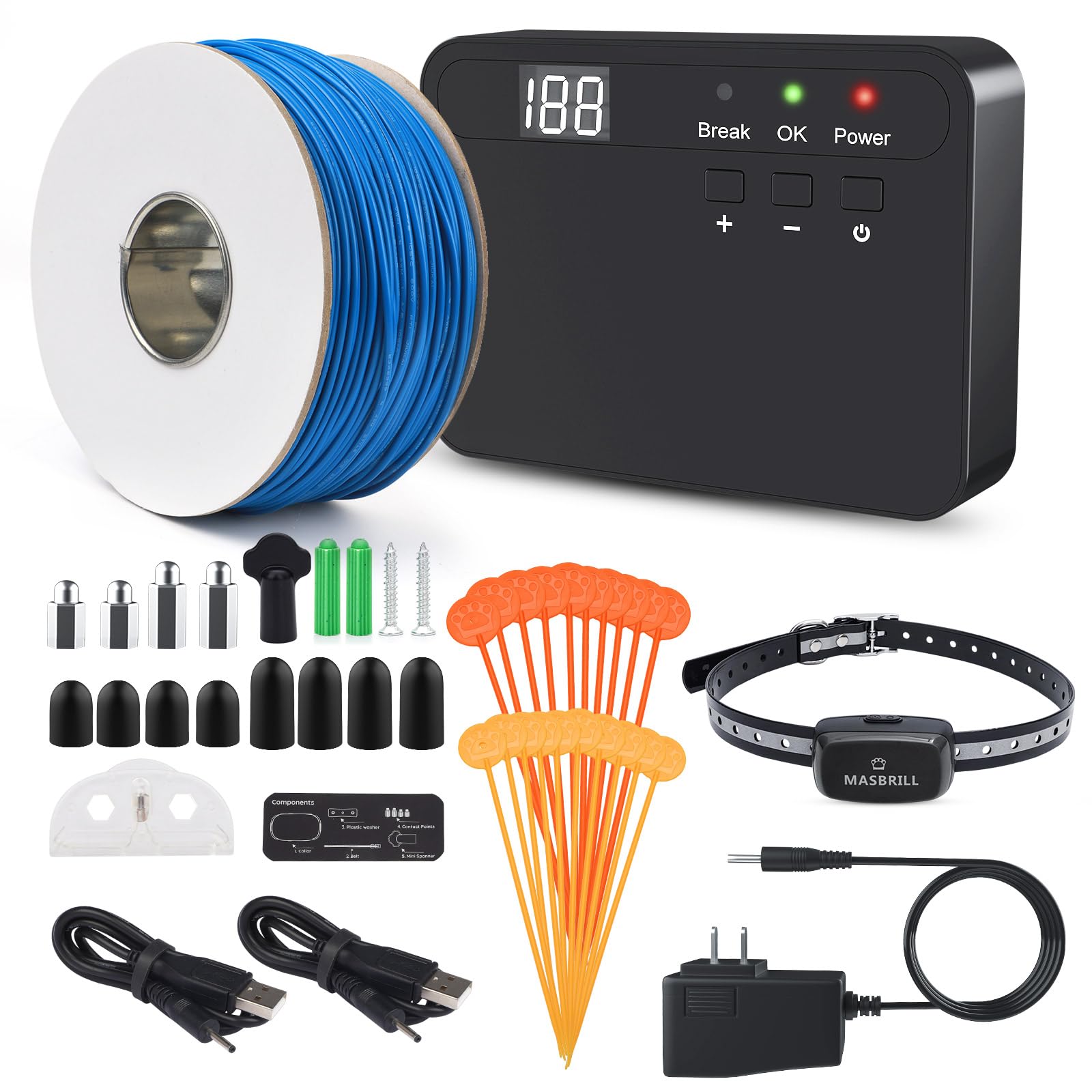 MASBRILL Electric Fence for Dogs,Underground Dog Fence System In Ground Electric 2024 Pet Containment Fence with Waterproof Rechargeable Training Collar Tone Shock Correction Covers up to 3/4 Acre