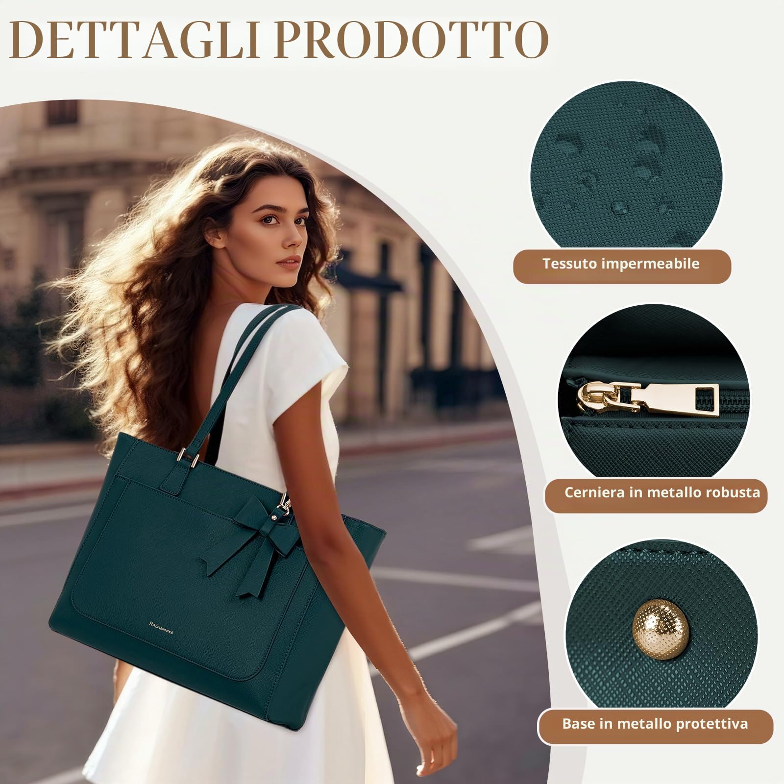 RAINSMORE Borsa Donna Grande Capacità Borsa Lavoro Donna | Borse Università Tracolla Ufficio Spalla in PU Pelle, Borse Tote per Shopping Viaggi Scuola Ufficio