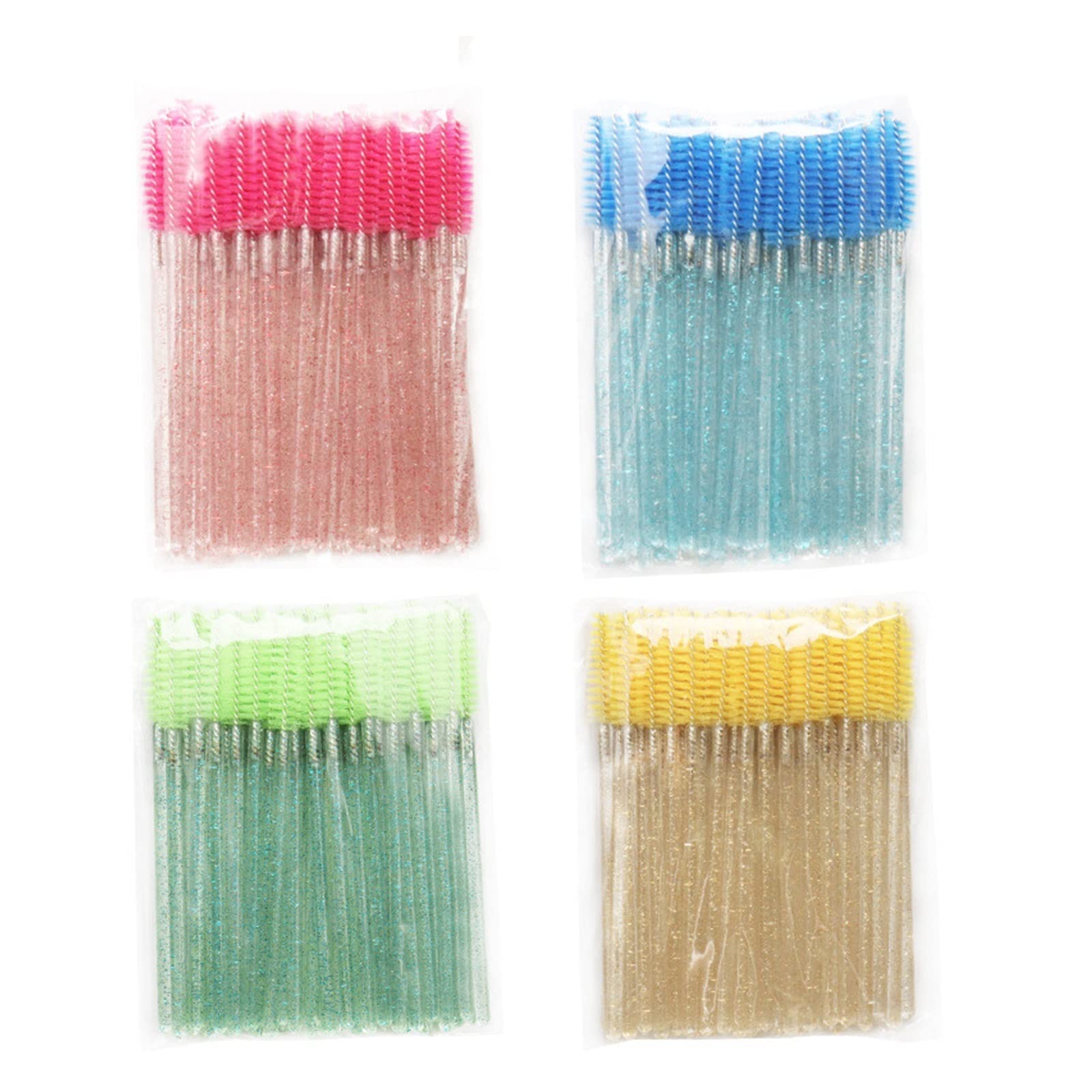 1000 Uds. Varitas de rímel con purpurina, cepillos de pestañas desechables for extensiones, aplicador de pestañas, mango de cristal, Kits de herramientas de maquillaje lingli(Color:Rosa)