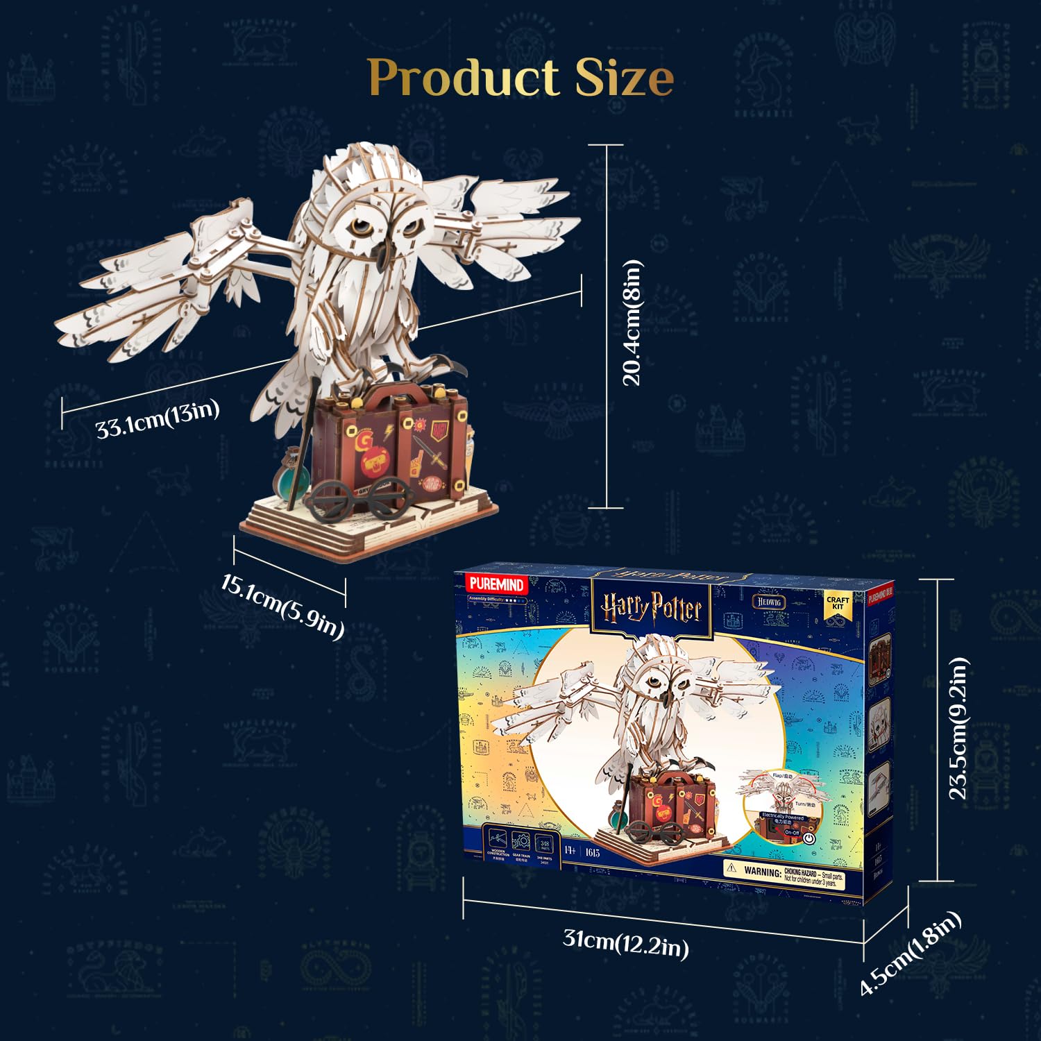 PUREMIND Harry Potter Edvige Puzzle 3D in Legno per Adulti - Gufo Magico Ufficiale con Ali Mobili e Testa Girevole - Kit Modello in Legno Fai-da-te Regalo per Fan e Decorazione Casa