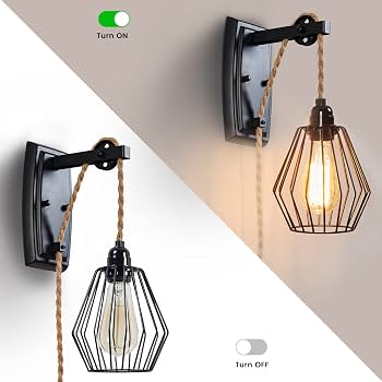 E27 Applique da parete 1.8M Cavo con Interruttore e Spina Moderno Legna Lampada a muro Metallo luce per la lettura luce notturna per Camera da letto capezzale Soggiorno Cucina Corridoio Scala (Bianco