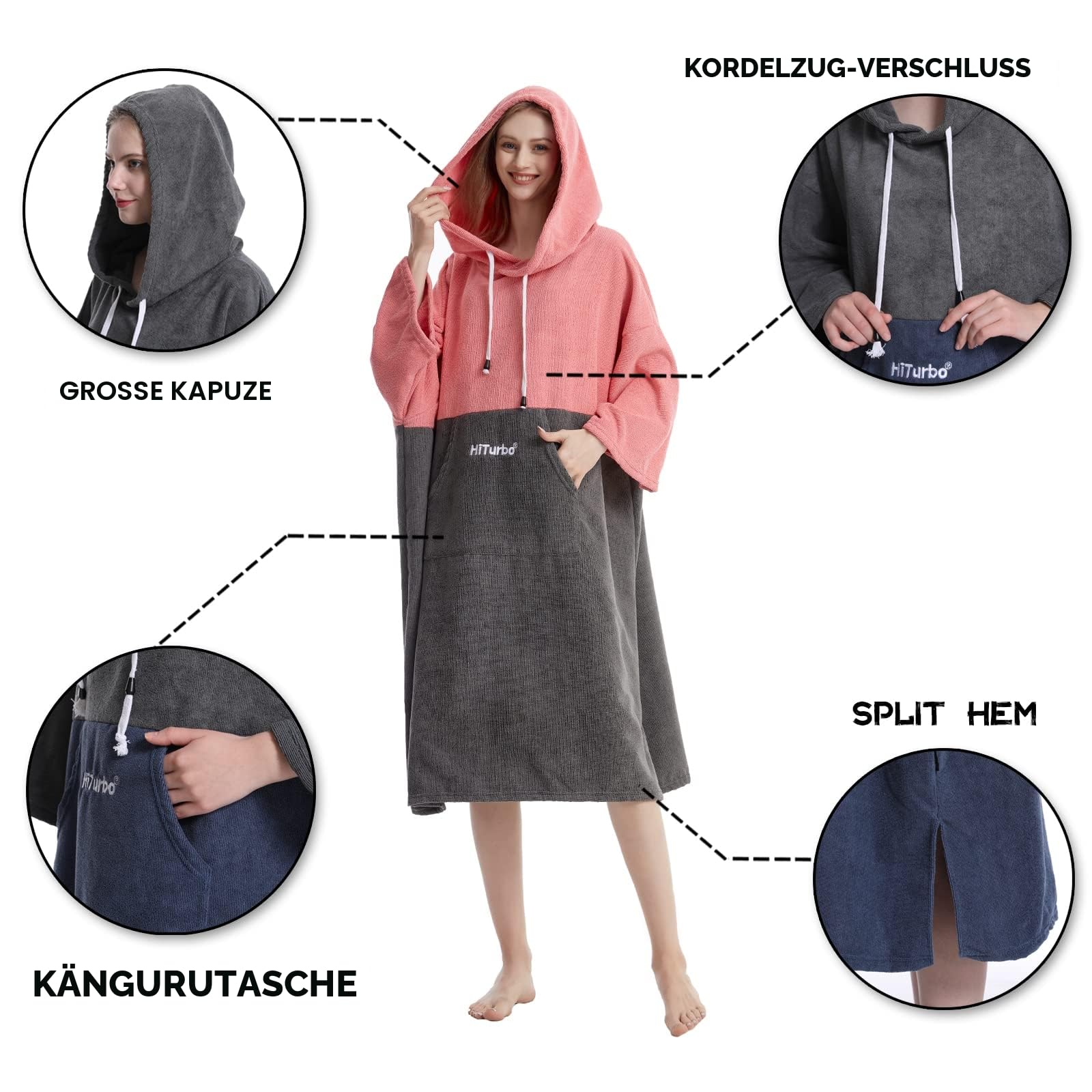 Hiturbo Surf Handtuch Poncho Umziehhilfe - Herren und Damen Changing Robe badeponcho Umkleidehilfe Surfen Strand