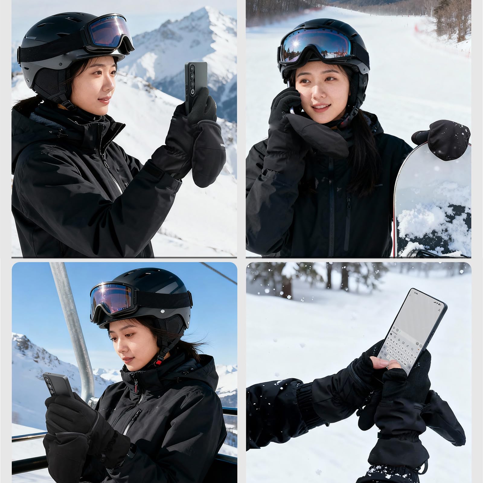 Guanti Termici, muffole Moto Invernali, Guanti Touchscreen Presa Antiscivolo, per Sci, Corsa, Alpinismo, Snowboard, Ciclismo,[b] Black,S
