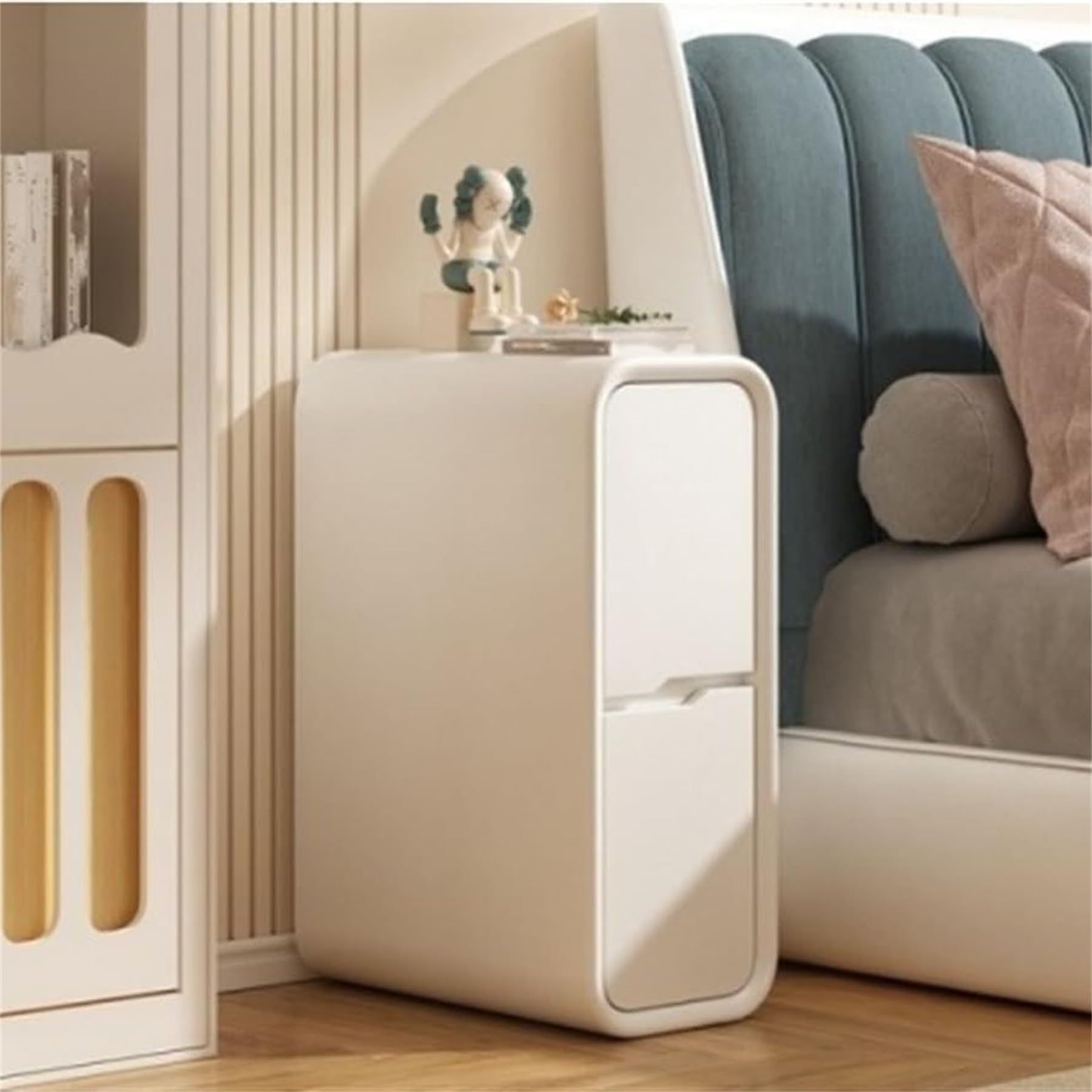 WLYMQFCNarrow Bedside Table with 2 Drawers, Solid Wood Nightstand, Small Bedside Cabinet, Mini Nightstand, Slim Gap Cabinet Modern End Table,A