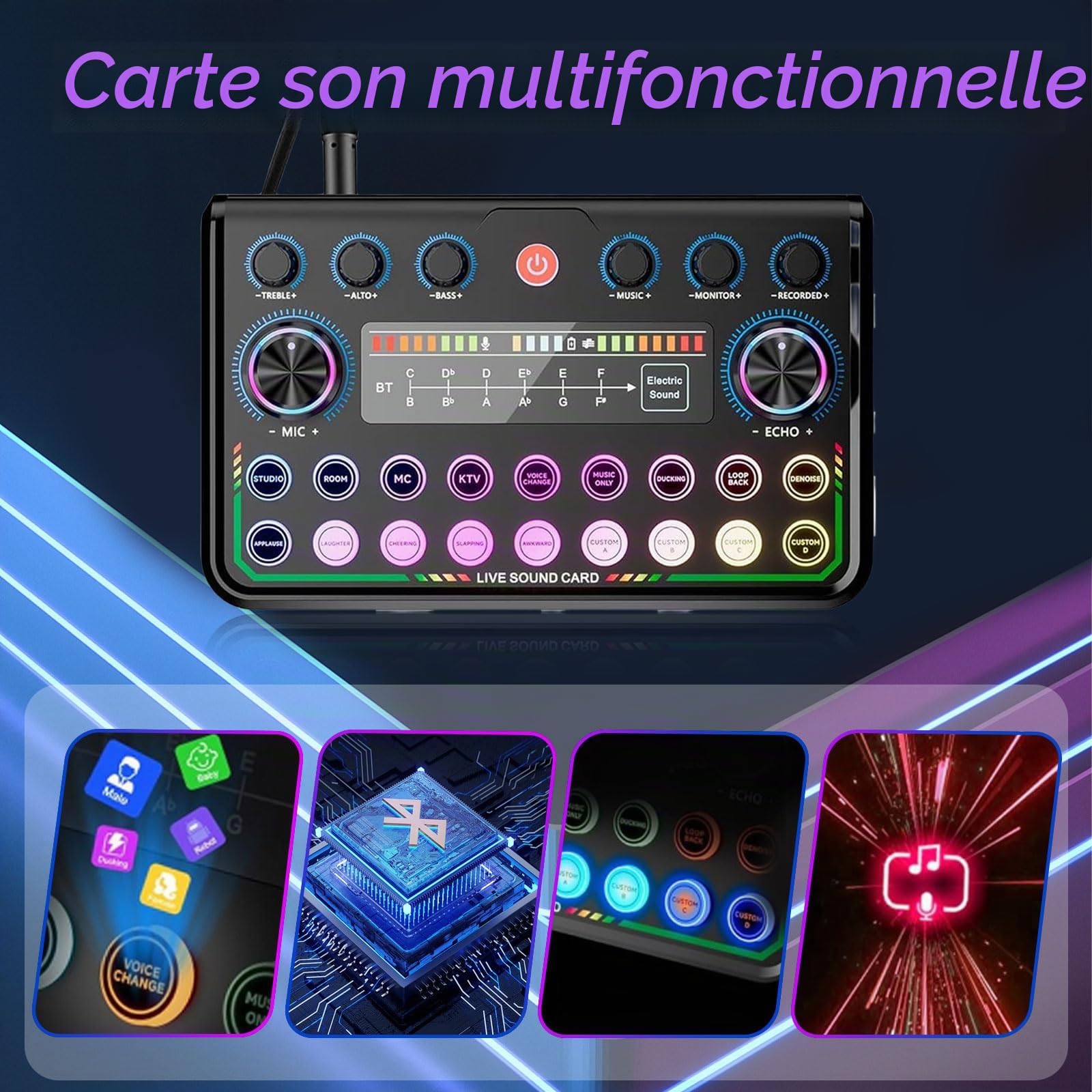 Ensemble d'équipement de podcast avec carte son en direct, microphone mélangeur audio, microphone à condensateur, interface audio, microphone de diffusion en continu, enregistrement en studio pour