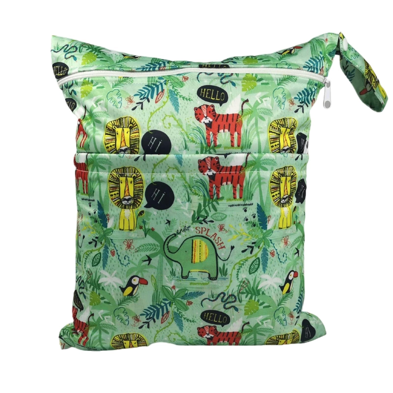 Hixingo Waterproof Wet Dry Bag, Reusable Nappy Wet Bag Cloth Diaper Wetbag with Zipper 30x36cm Cartoon Style Nappy Wetbags Washable for Baby Items Wet Clothes (Rainforest,1 Piece)