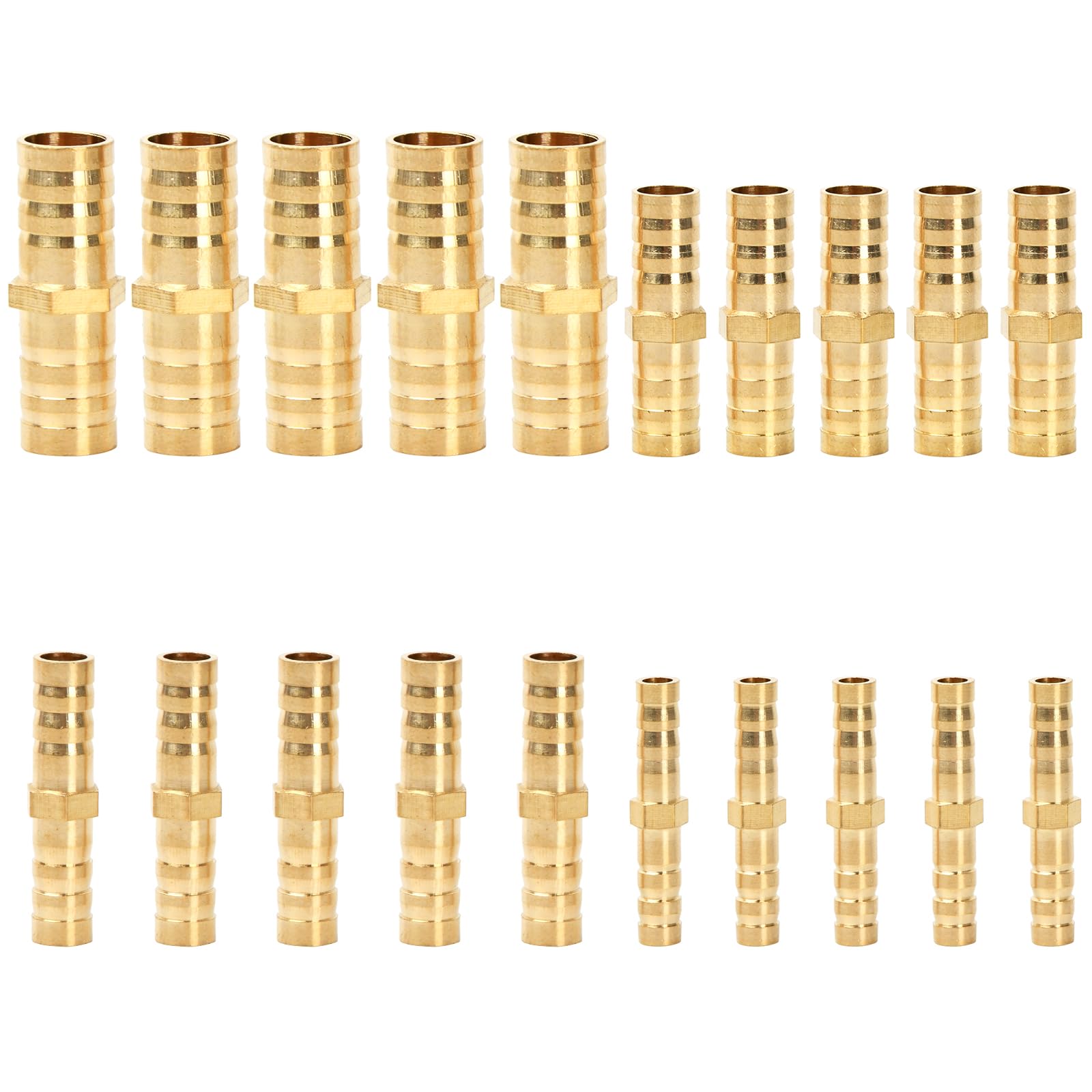 Hose Connector Set Fuel Line Connector, 20 Pieces Pipe Fittings, Brass Barbed Tube Straight Hose Fitting for Diesel Air Water and Fuel(6 mm/8 mm/10 mm/12 mm)