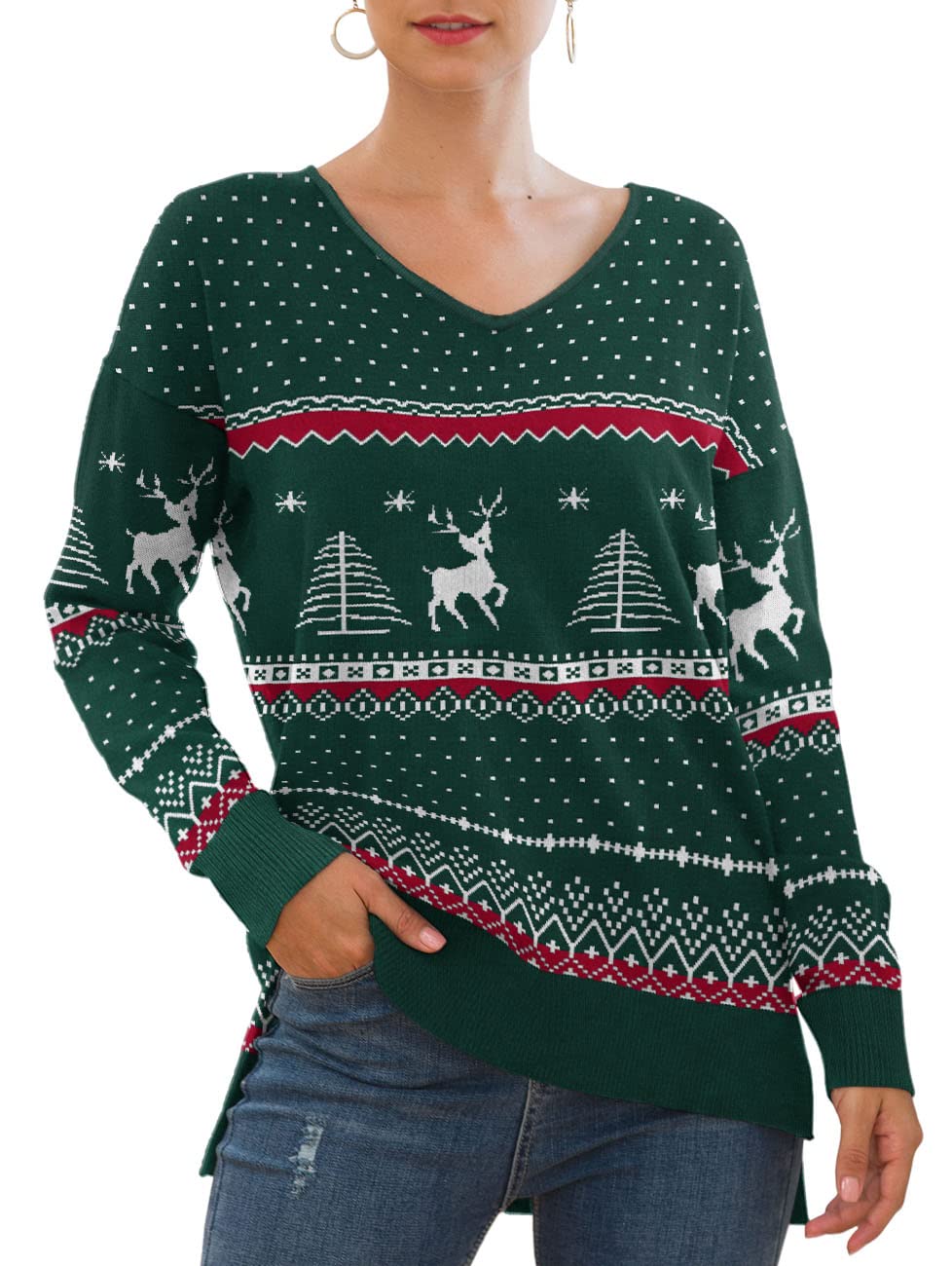 Jouica Womens Casual Lightweight V Neck Batwing Sleeve Knit Top Loose Pullover Sweater