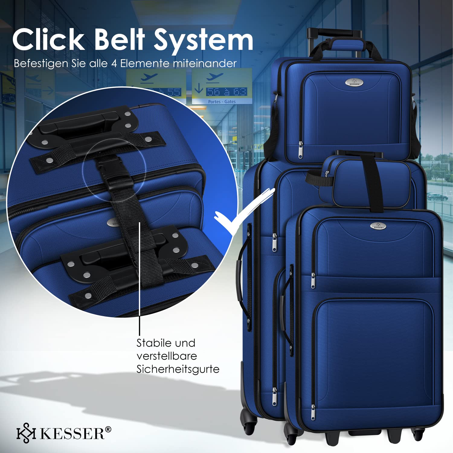 KESSER® Set di trolley 4pz | set di valigie da viaggio con rotelle | set completo di 4 valigie business | S M L XL | scomparto a rete | rotelle | manico telescopico | valigie borse