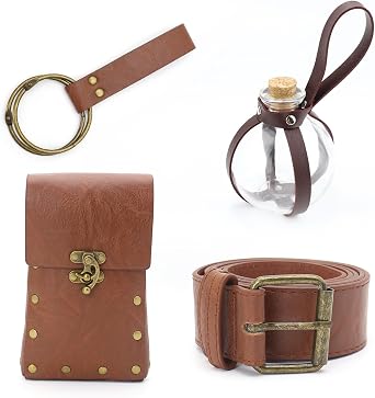 4 Pcs Medieval Belt Pouch Renaissance Belt Accessories Medieval Costume Accessories Viking Belt Potion Bottles Halloween Medieval Cosplay with Accessories B