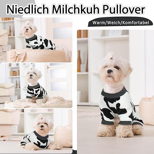 Miniatura 3 de DENTRUN Ropa cálida de invierno para perros pequeños, disfraz divertido de suéter de vaca con leche, disfraz de perro y gato, pijama de franela suave