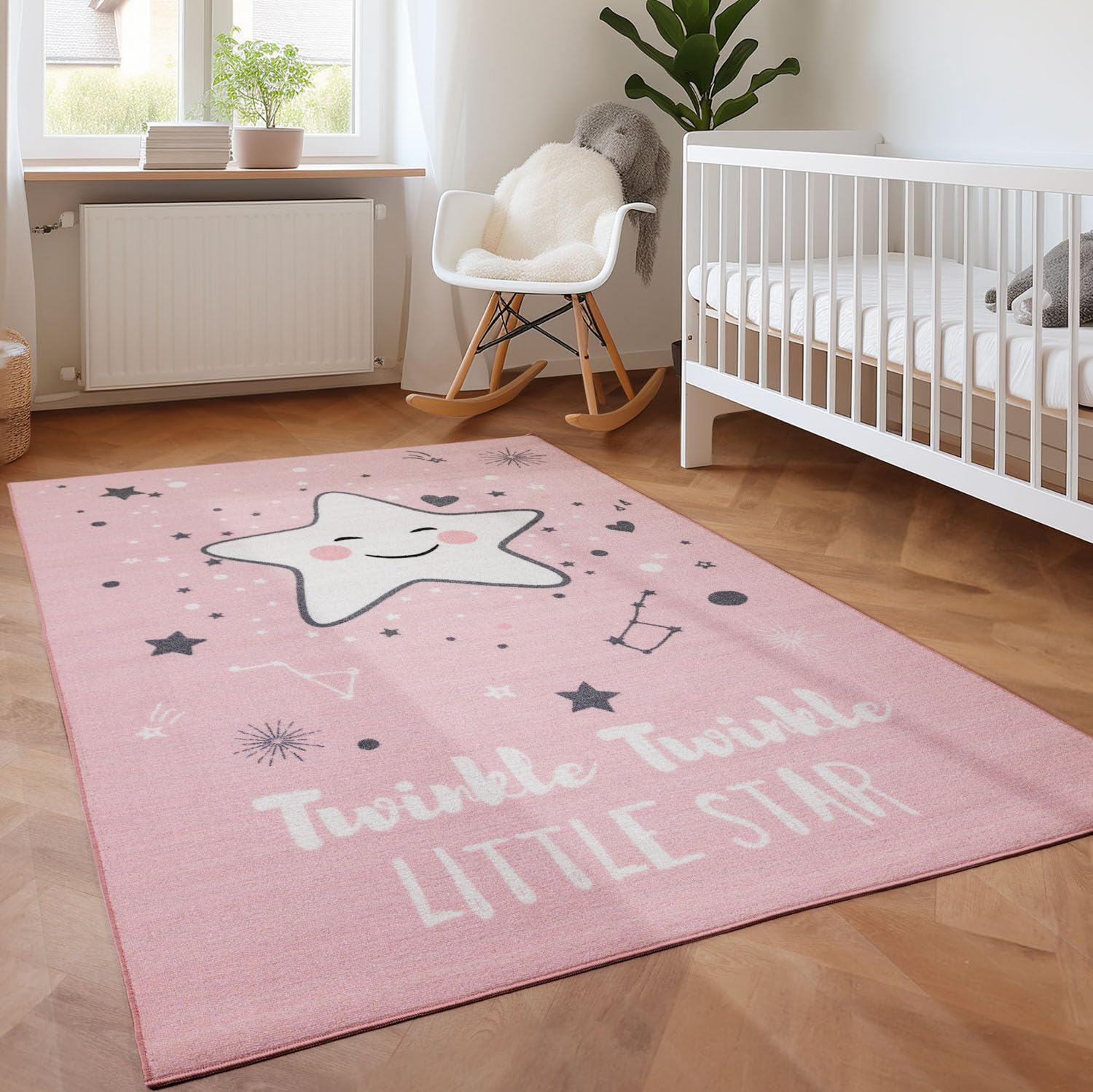SIMPEX KinderTeppich, Sterne-Design, Teppich Rosa, 140 x 200 cm, Teppich für Kinder, Teppich Kinderzimmer