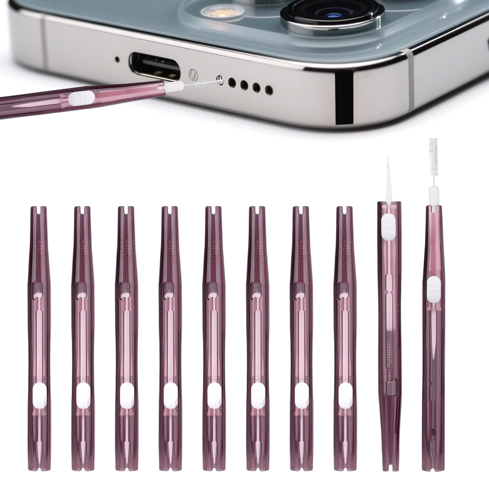 10pcs Phone Cleaning Kit, Anti-Clogging Bristles & Hook Charging Port Cleaning Brush Double-Sided Dust Remover Charger USB C Cleaner Tools for Mobile Phone Earbud Speaker Headphone (Purple) โ image 1