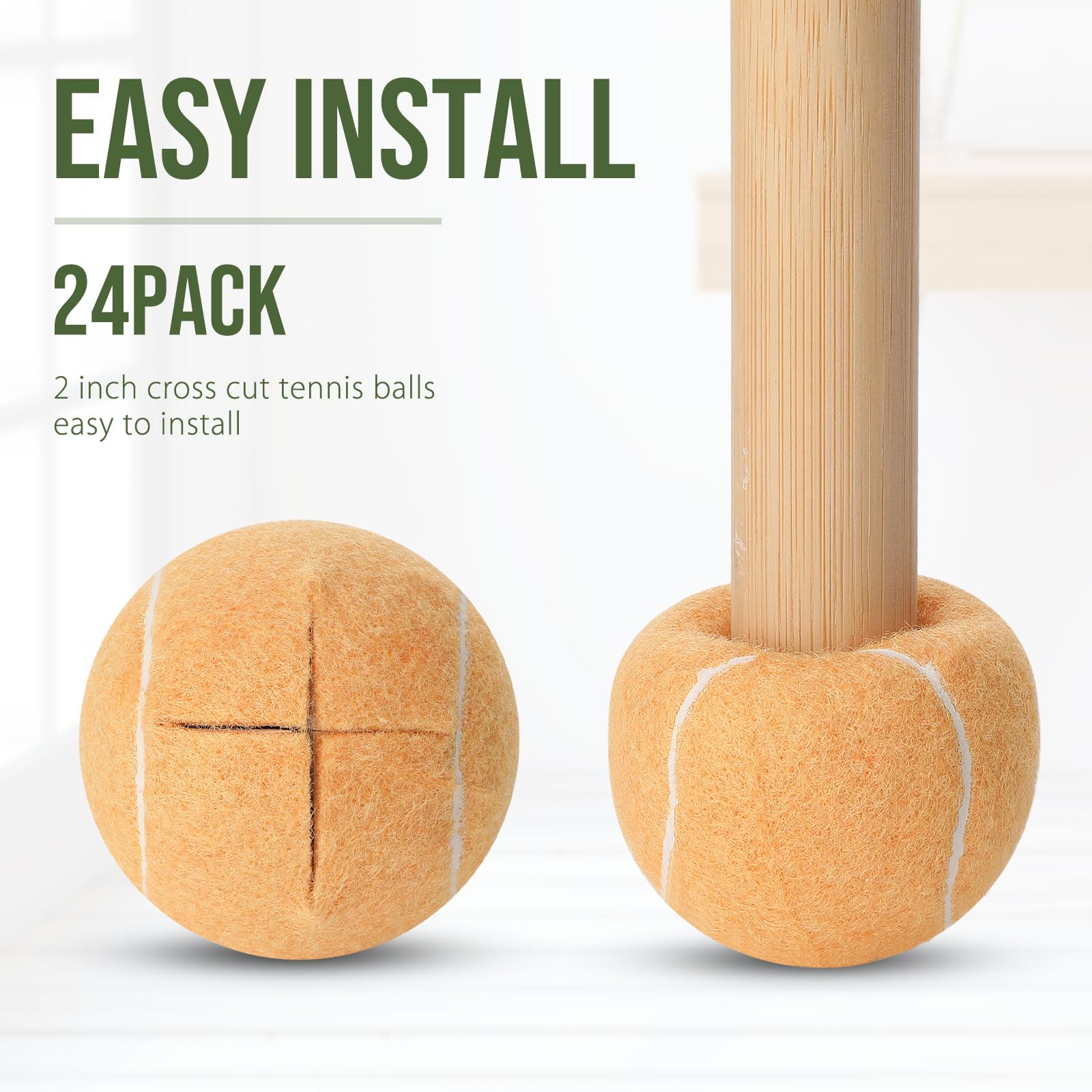 24 pelotas de tenis precortadas para patas de muebles y sillas de protección de suelo, escritorios, pelotas de tenis para sillas, fundas de pie de larga duración (beige)