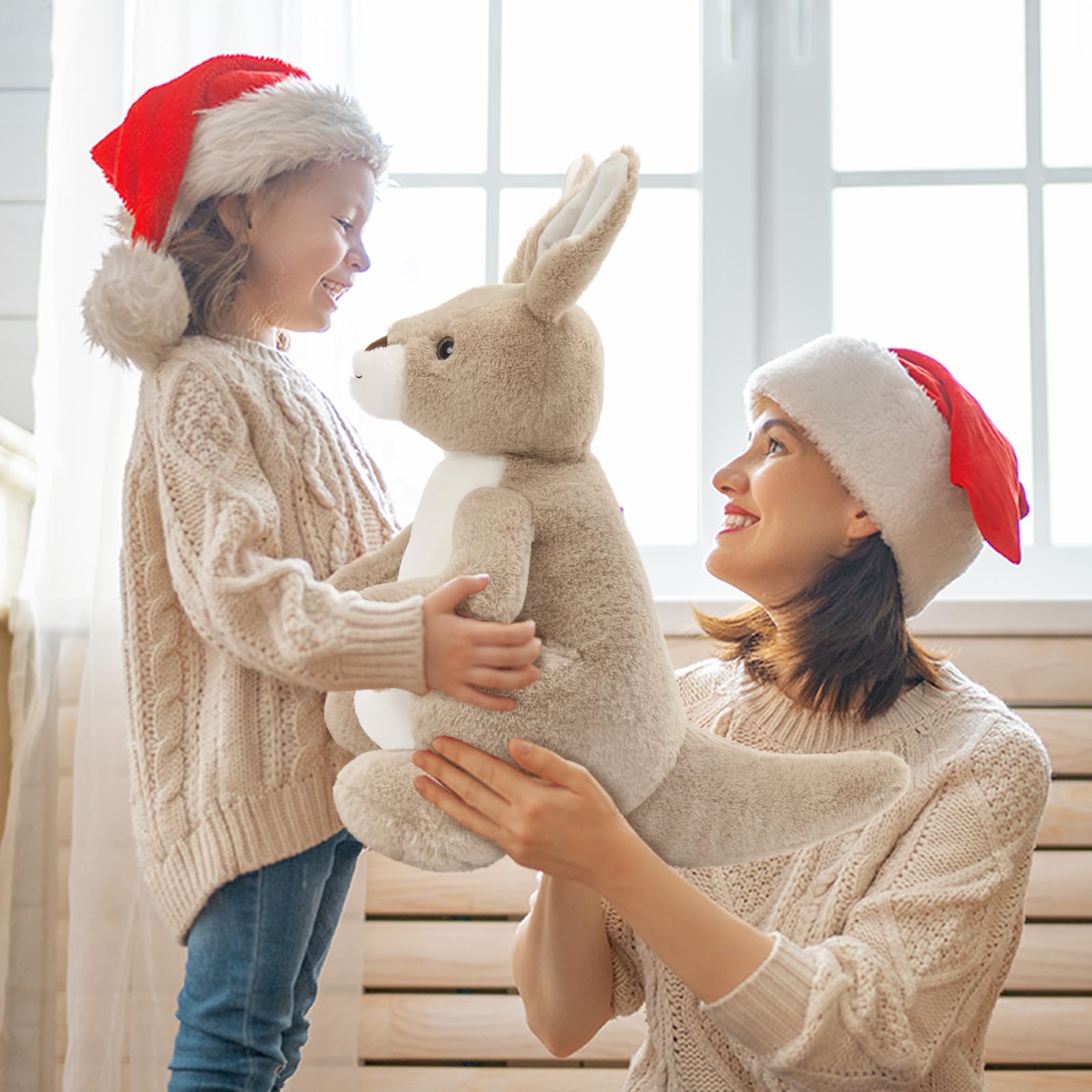 MorisMos Peluche Kangourou avec 4 Bébés 52cm, Famille Kangourou en Peluche, Peluche Maman et Bébés dans Poche, Animal Australien Doux, Cadeau Enfant, Cadeau Naissance, Décoration Chambre