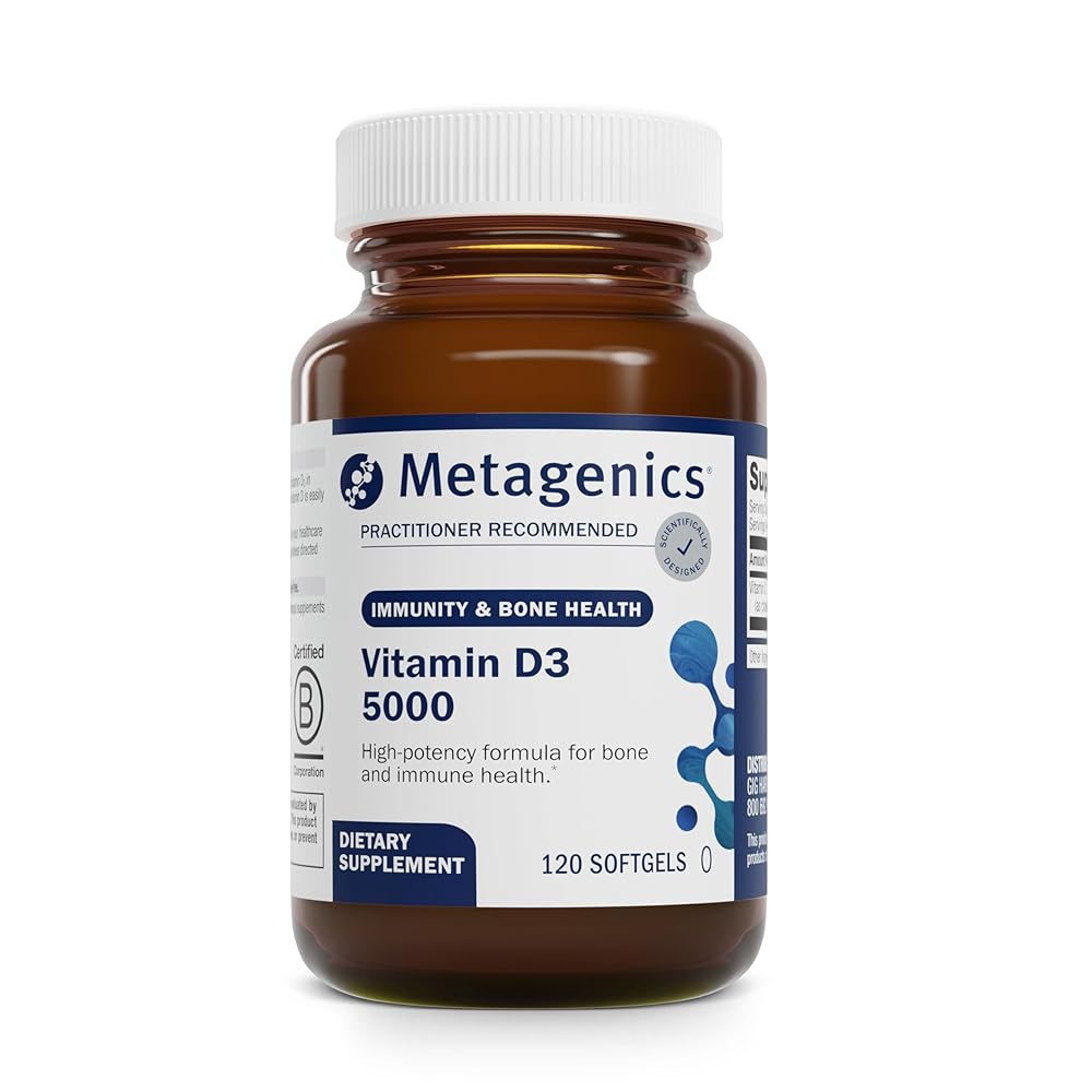 Metagenics Vitamin D3 5000 IU Supplement - High Potency Softgels for Immune, Bone & Heart Health* - 125 mcg Cholecalciferol in Coconut Oil for Enhanced Absorption* - Non-GMO, Gluten-Free - 120 Count