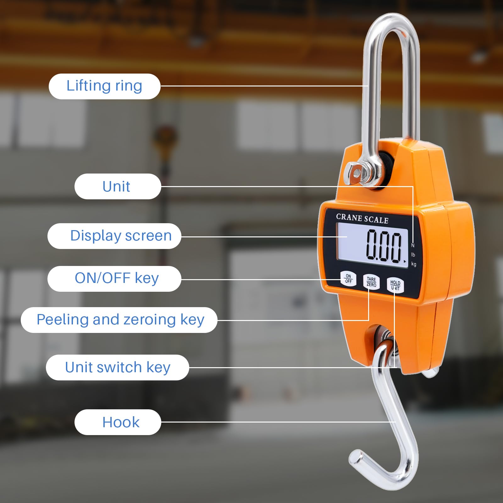 Bilancia Elettronica per Gru a Gancio Digitale LCD da 300 kg Dinamometro Elevata Precisione Sospesa Industriale a Sospensione per Agricoltura, Pesca E Fabbrica