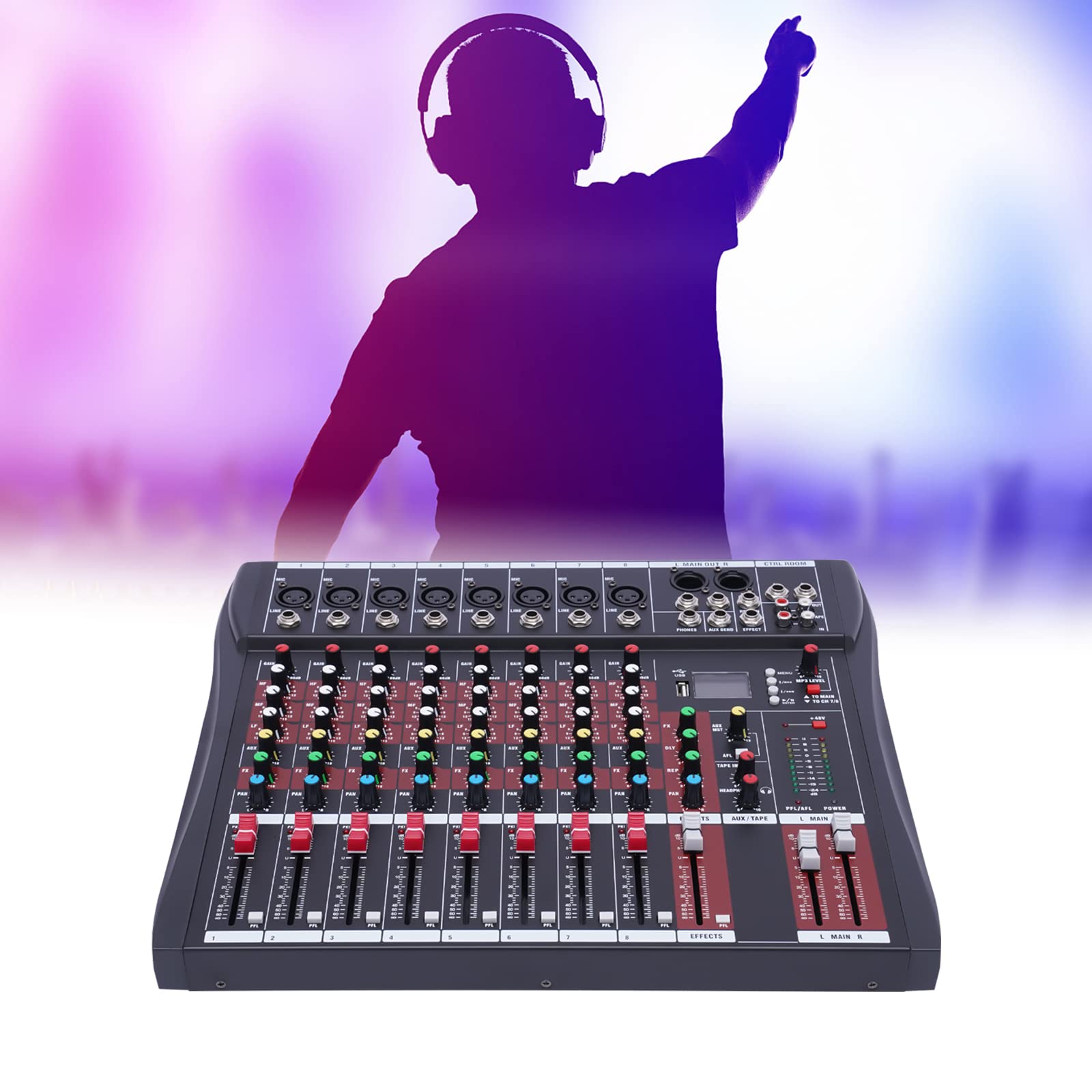 Audio Mischpult 8 Kanal Mixer mit Verstärker – Bluetooth & USB – Ideal für Heim-KTV, Konferenzen, Bars & Live-Auftritte – Professionelle Tonqualität für Studioräume und Bühnen