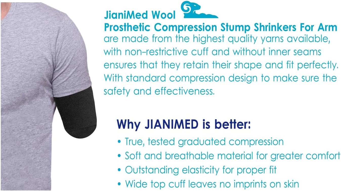 Wool Prosthetic Stump Shrinkers for Arm–Above Elbow, Compression, Warmth, Amputee arm Sleeve, 20-30, Taiwan Excellence S/M