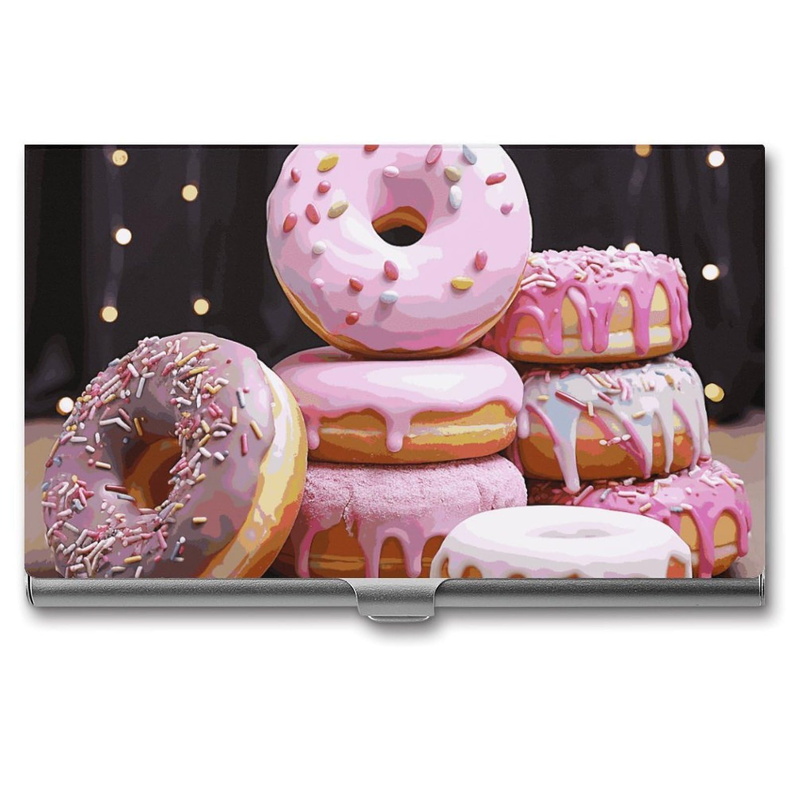 BTCOWZRV Donuts Cake Business Card Holder Metal Slim Business Card Case, Pocket Card Holder for Men Women Purse Name Card Holder Stainless Steel Wallet Credit ID Case for Office