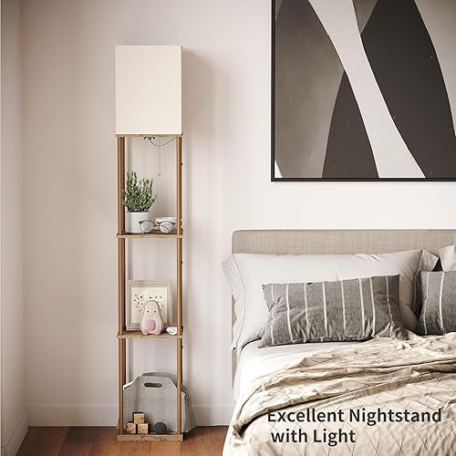 Miniatura 14 de SUNMORY Lámpara de pie de 5 niveles con estantes, moderna lámpara de pie cuadrada con bombilla de temperatura de 3 colores, lámpara de estantería