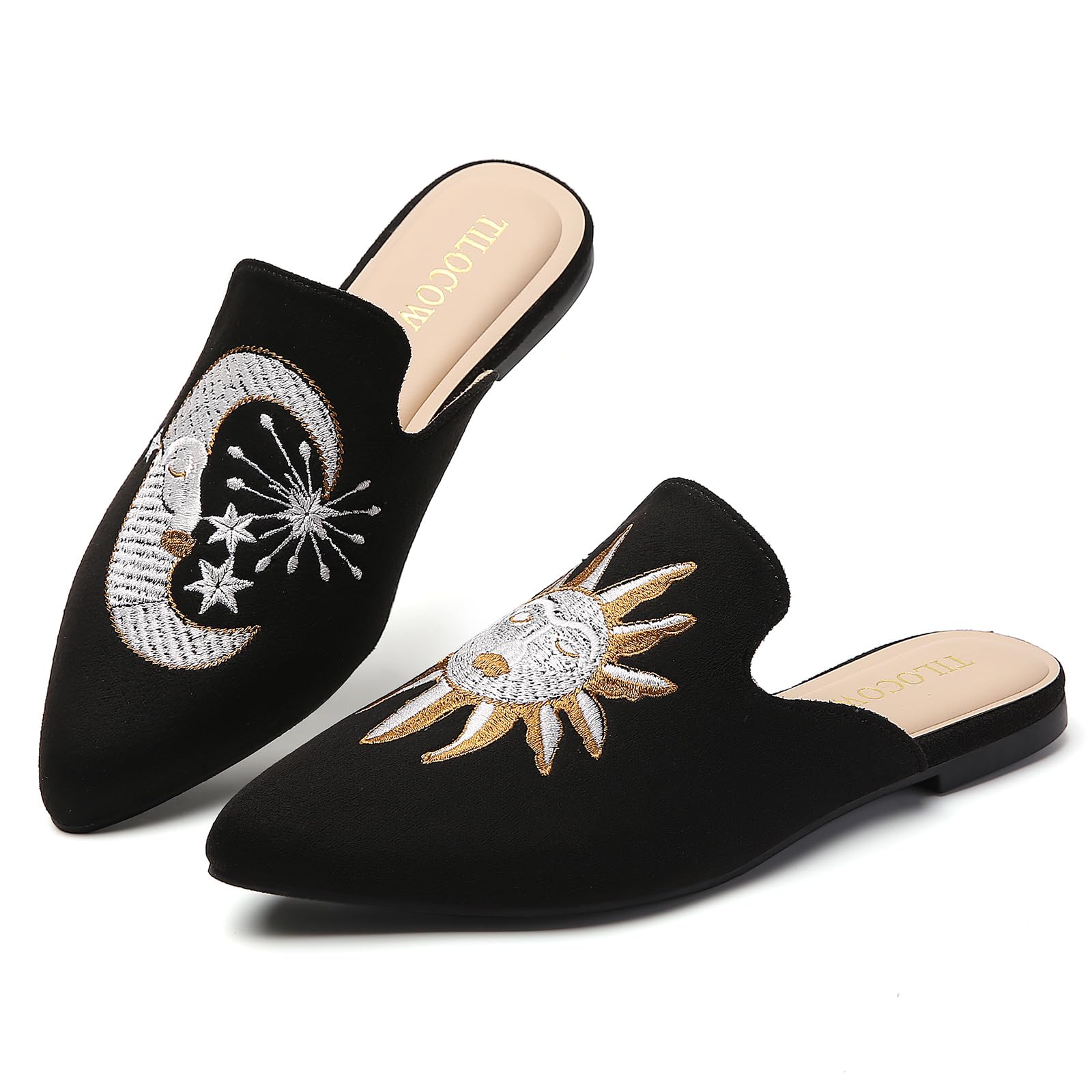 Tilocow Pointed Toe Mules for Women Slip On Backless Flats