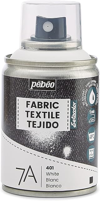 Pebeo - Fabric Paint Spray for Textiles 7A Spray - Natural and synthetic fabrics - Water-based Permanent Fabric Dye Machine-Washable - Spray Paint for textile design - White, 100 ml (Pack of 1)