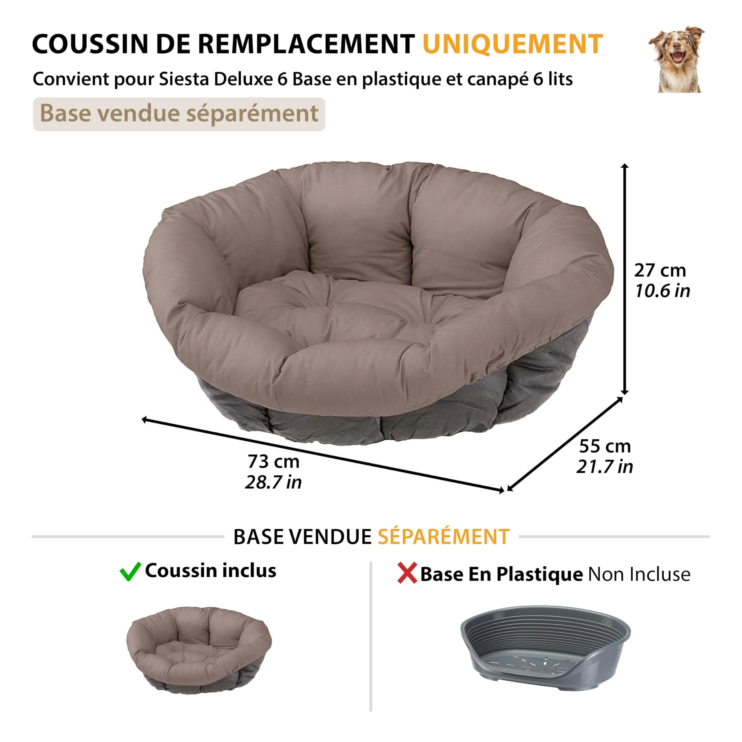 Ferplast Rembourrage de Rechange pour niches pour Chiens et Chats, Coussin rembourré pour Niche en Plastique (Non Incluse), Lavable, réglable 73 x 55 x 27 cm, Gris S