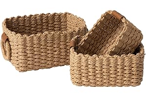 LA JOLIE MUSE Wicker Baskets for Organizing - Square Decorative Basket Organizer (Set of 3)