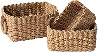 La Jolie Muse Recycled Paper Rope Wicker Storage Baskets Set of 3 - Handwoven Eco-Chic Organizers for Shelves, Bathroom, Drawers