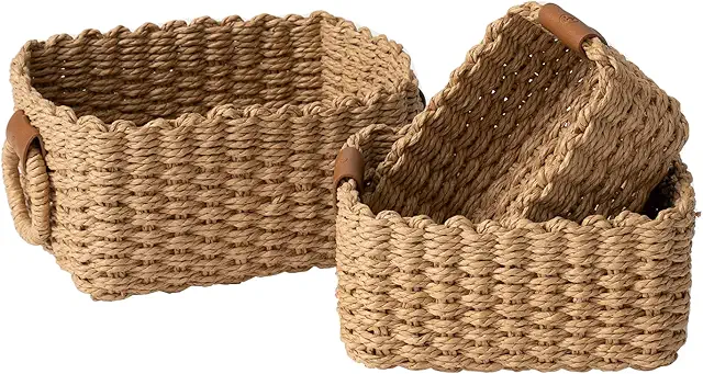 Wooden Basket Set: La JolÃe Muse Woven Wicker Storage Baskets in Desert, 3-Piece