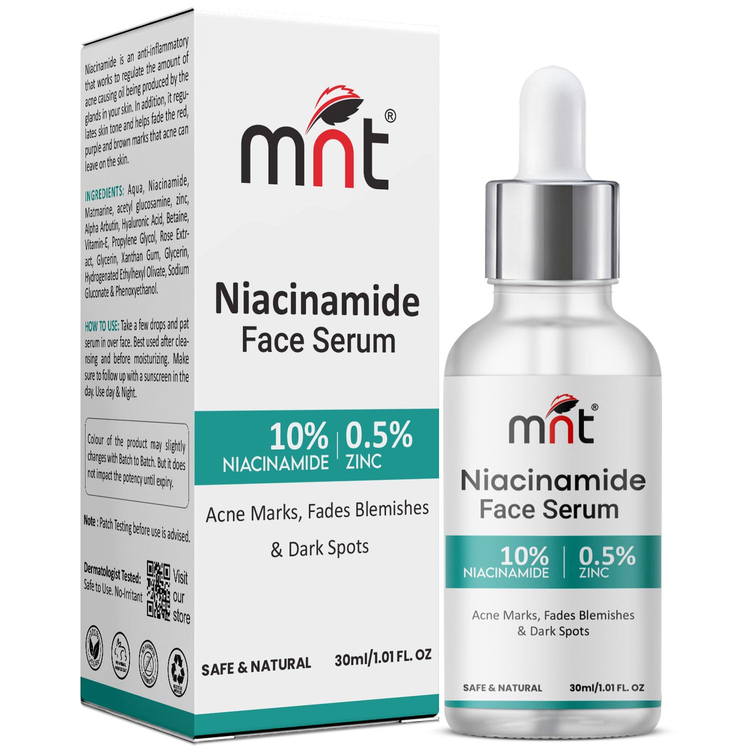 - 10% Niacinamide Face Serum with 0.5% Zinc for Acne Marks I Fades Blemishes & Dark Spots I Day & Night Serum for Dry & Sensitive Skin I For Women & Men I 30 ml