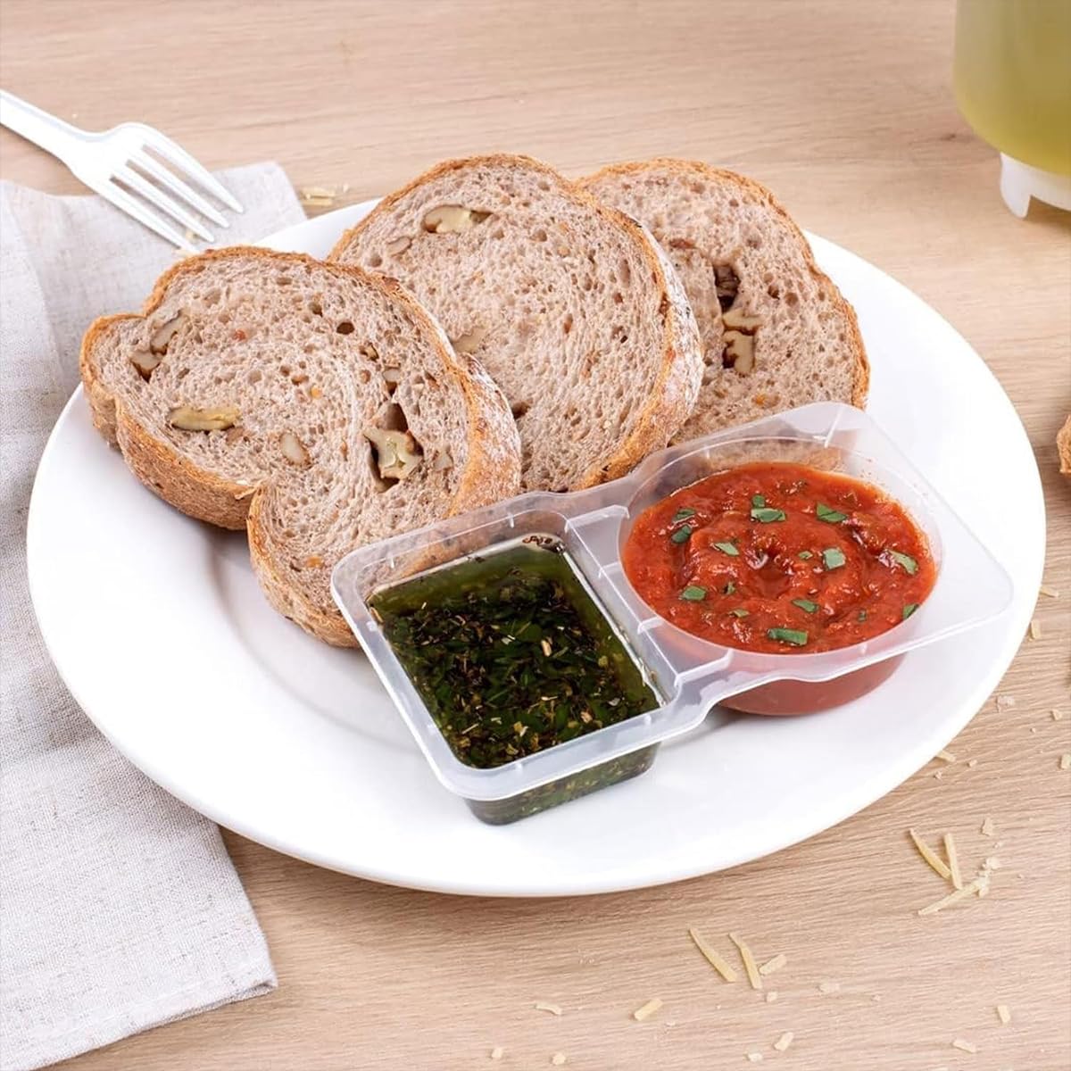 Pojemniki na przekąski z podwójną przegródką, pojemnik na przyprawy wielokrotnego użytku, 2 przegródki z pokrywkami, na sos na wynos, próbki, podróż, 100 szt
