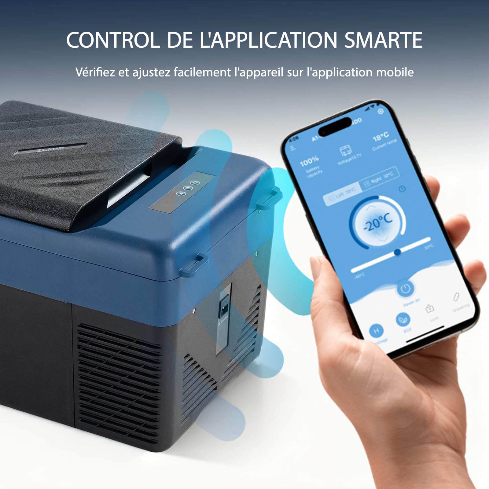 KI12 12L Glacière Electrique Voiture, Portable à Compression Réfrigérateur de Voiture,12/24V Mini Frigo pour Maison, pour dortoir, Camping ou Pique-Nique en Plein Air, 20 à 20℃