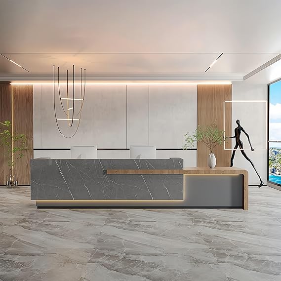 Reception Desk with Counter Has Ample Storage Space and LED Ambient Light, No Assembly Required. Suitable for Shopping Malls, Retail Counters, Cashier Counters