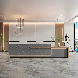 Reception Desk with Counter Has Ample Storage Space and LED Ambient Light, No Assembly Required. Suitable for Shopping Malls, Retail Counters, Cashier Counters