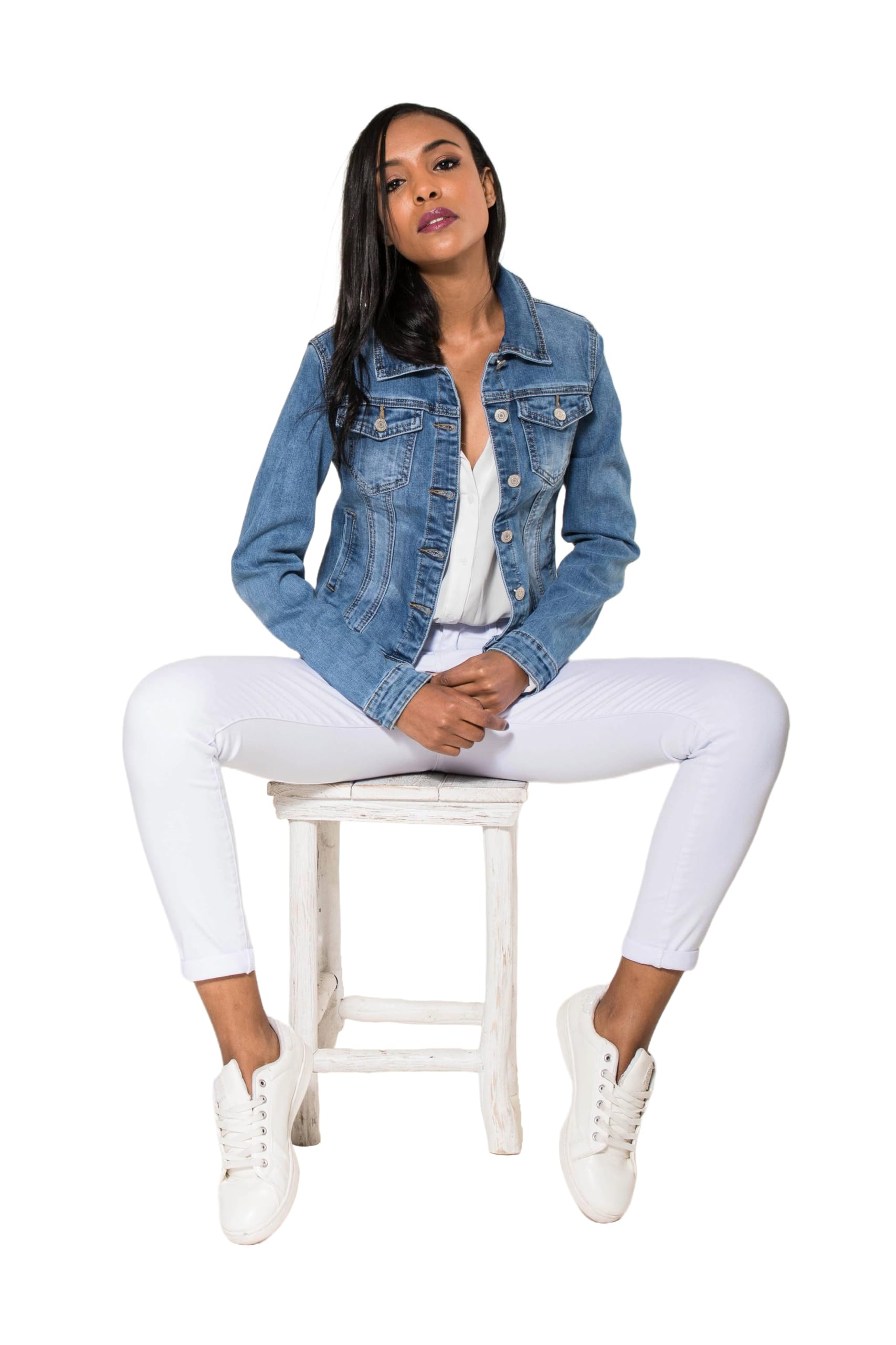 Nina Carter Chaqueta vaquera para mujer, corte ajustado, chaqueta de entretiempo, ligera, ajustada, chaqueta vaquera, informal, para mujer