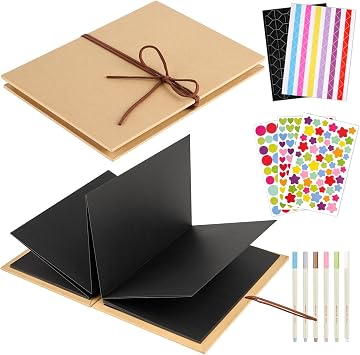 Mauproy 6 x 8 Inch Small Scrapbook Album with Black Pages, Stretchable Folding Photo Album with DIY Accessories Kit, Hardcover Memory Book Accordion Adventure Scrapbook