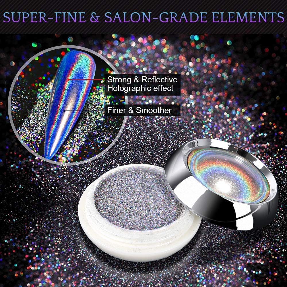 Cool Nail Art Polvo Holográfico Unicornio Para Uñas - 12 Colores