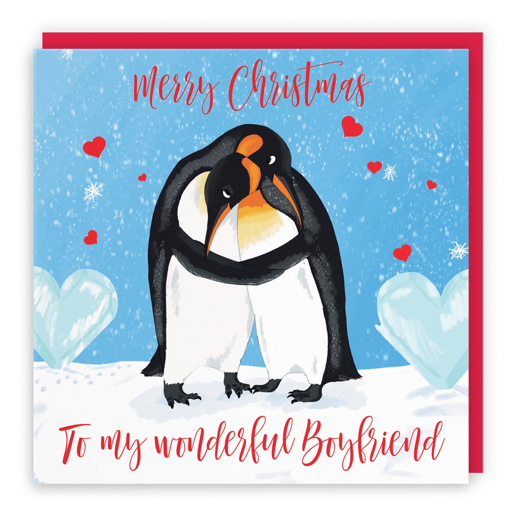 Hunts England, Romantic Boyfriend Penguins Hugging Christmas Card, Merry Christmas, To My Wonderful Boyfriend, Xmas Card