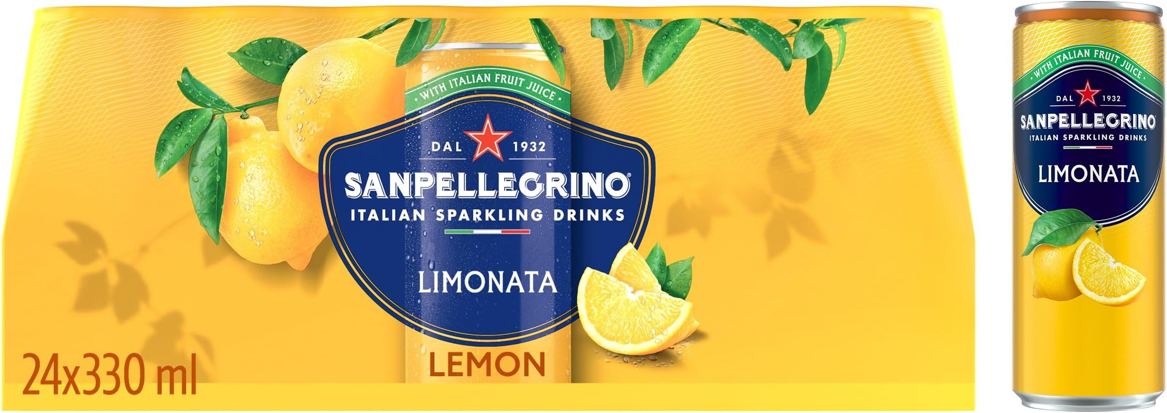 Italian Sparkling Drinks Tastefully Light Sparkling Lemon Canned Soft Drink 24 x 330ml - 73k Cals per Can