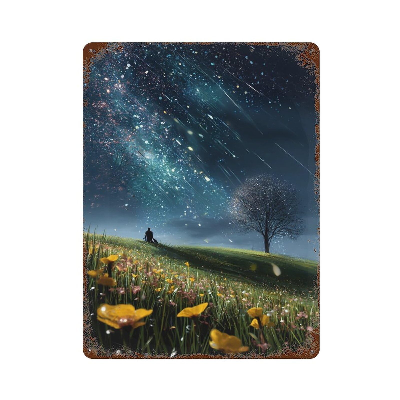 Starry Night Serenity Rustic Tin Plaque 15.7"x11.8", for Pub, Kitchen And Man Cave Decor, Vintage Wall Decor