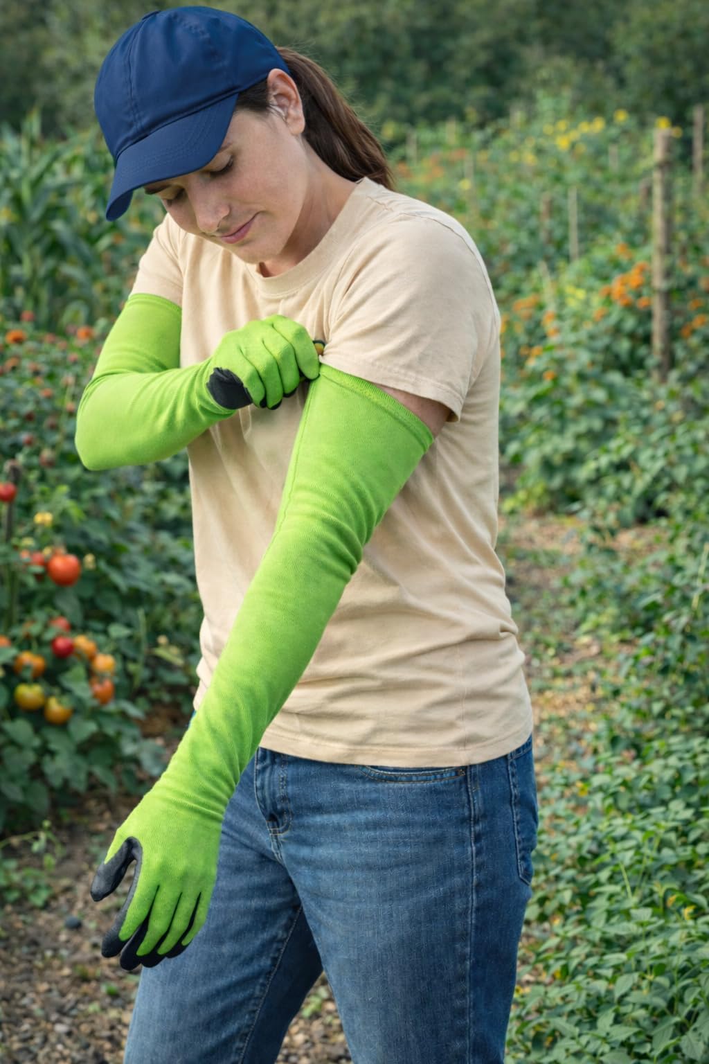 Par de guantes de jardinería de manga larga, antideslizantes, fuertes, duraderos y protectores, manguitos flexibles