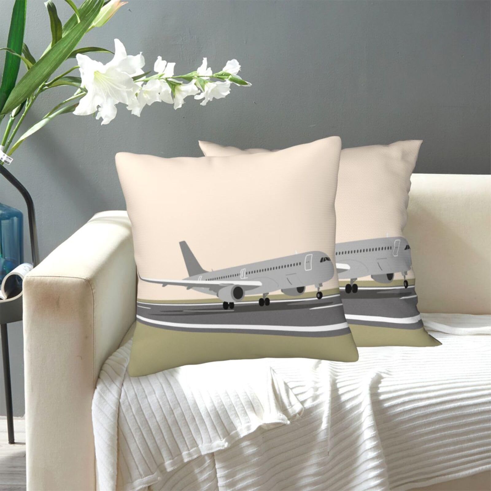 FekiLoot Decorative Throw Pillow Covers Modern Farmhouse Pillowcase Double Sided Cozy Cushion Cover for Sofa Couch Bed 18"X18" Airplane On Airport
