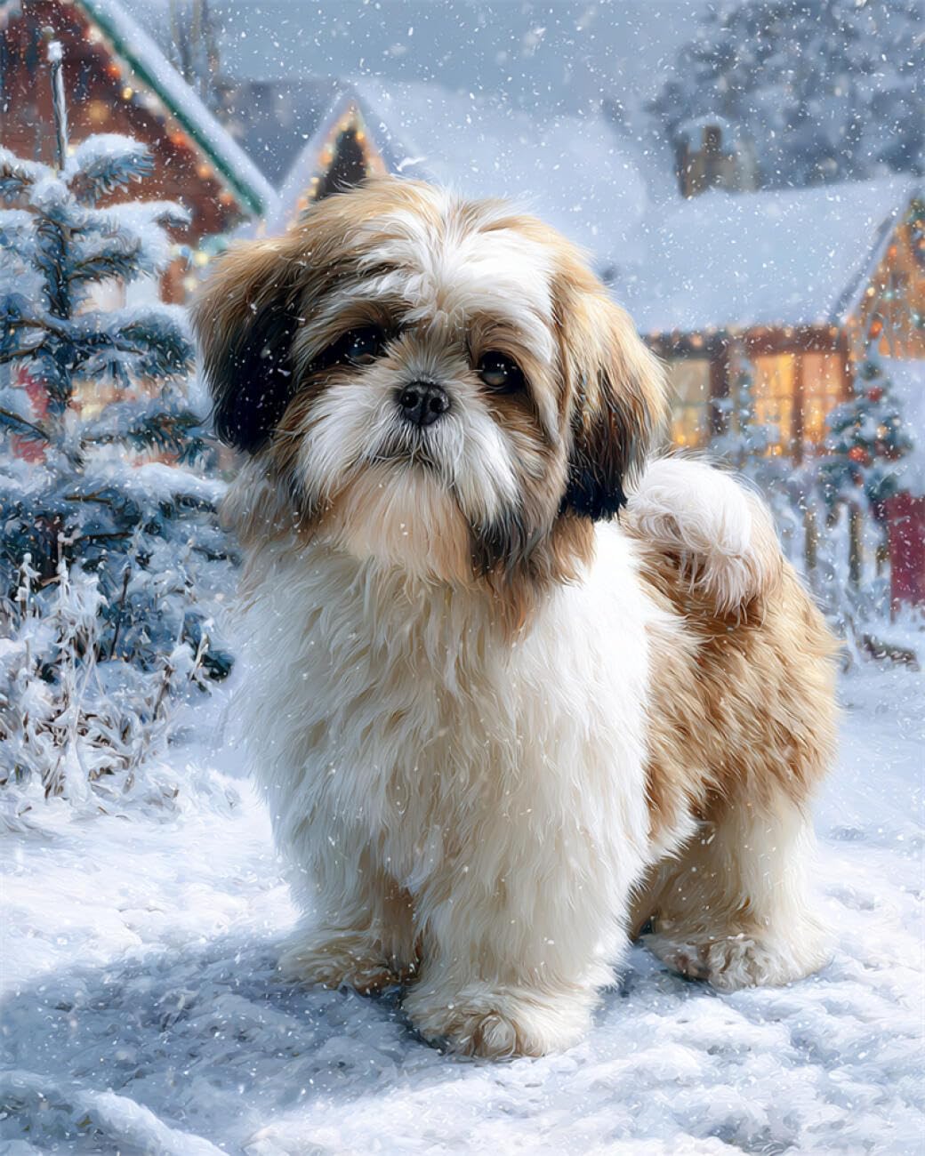 RKFLGEW DIY Seed Bead Embroidery Kits Shih Tzu Oil Painting 50x70cm