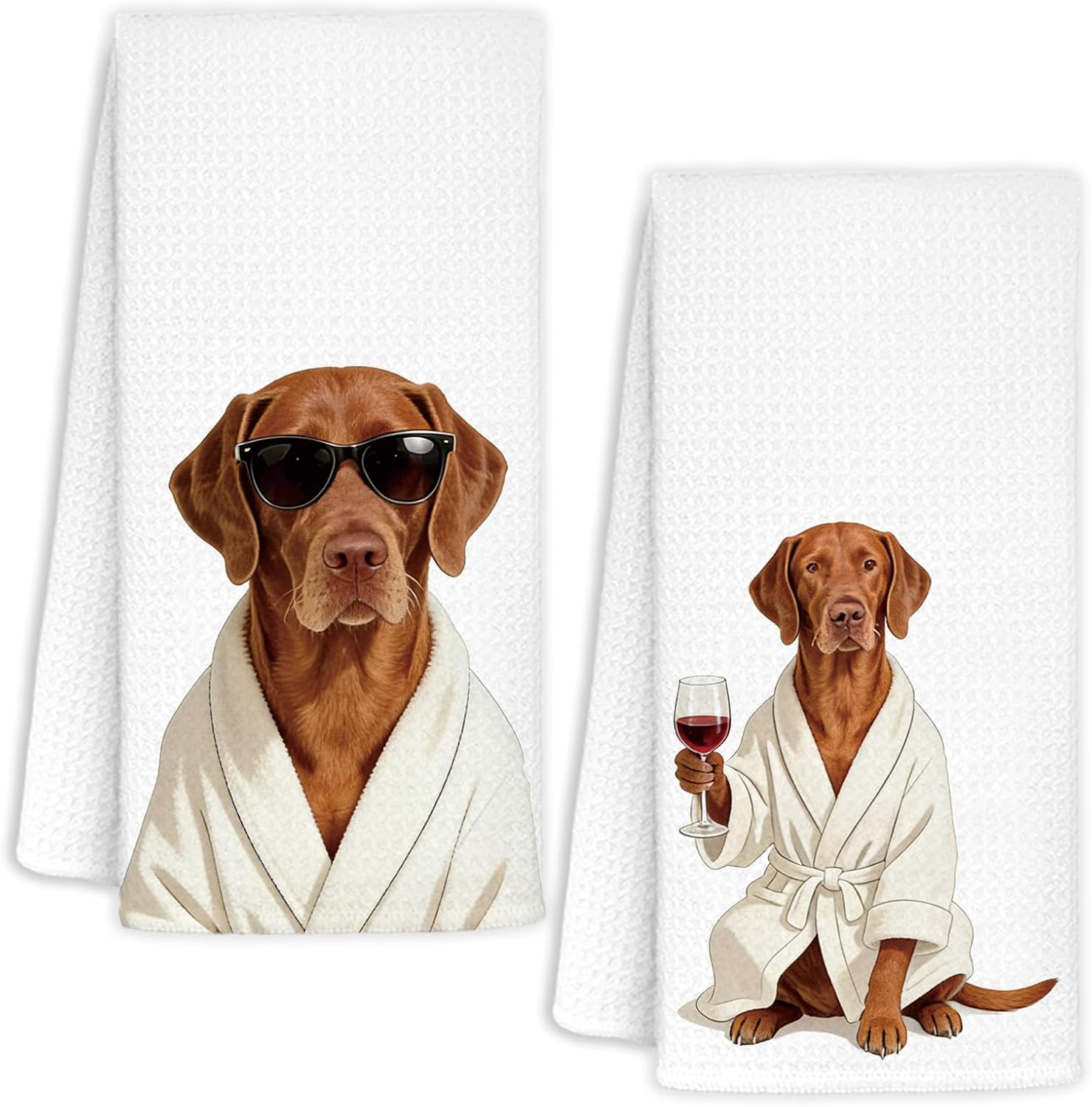Funny Wine Vizsla Bathroom Hand Towels, Vizsla Lover Gift, Dog Bathroom Decor, Dog Lover Mom Dad Gifts Decorative Hand Towel for Bath Room Washroom, 16x24 Inch Set of 2