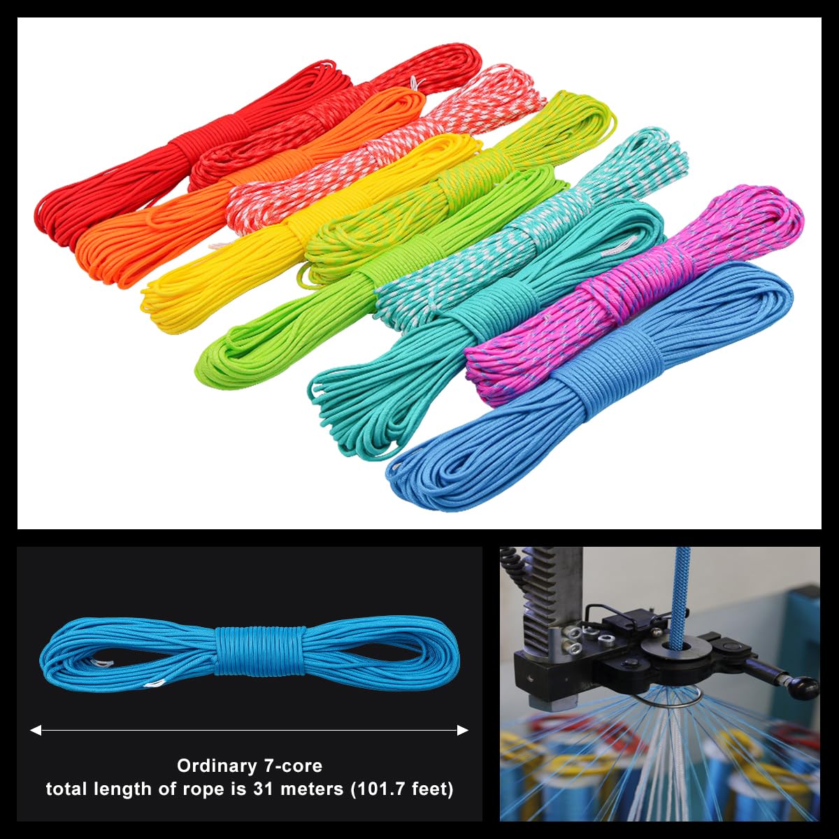 PPF-024 Paracorde 4 Mm – 31 M – 7 Brins – Nylon Résistant 250 Kg – Camping, Survie, Bricolage