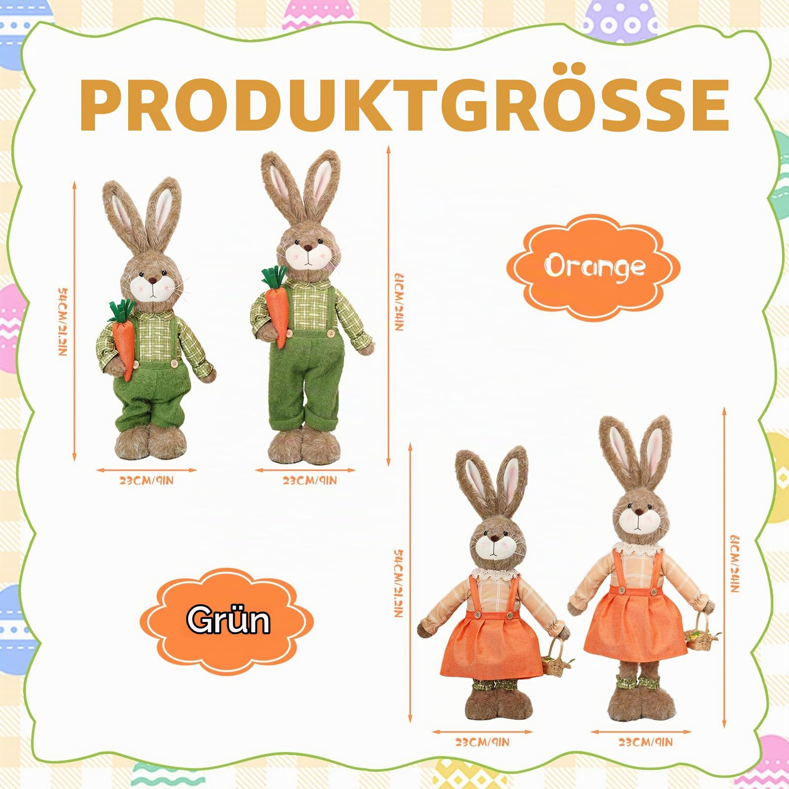 2 Stück Osterhasen Figuren, 61cm Plüsch Osterhase Deko Figur, Stehende Osterdeko mit Teleskopbeinen, Niedlich Ostern Deko Hase Moderne Frühlingsdeko Osterschmuck für Tisch, Zuhause Wohnzimmer